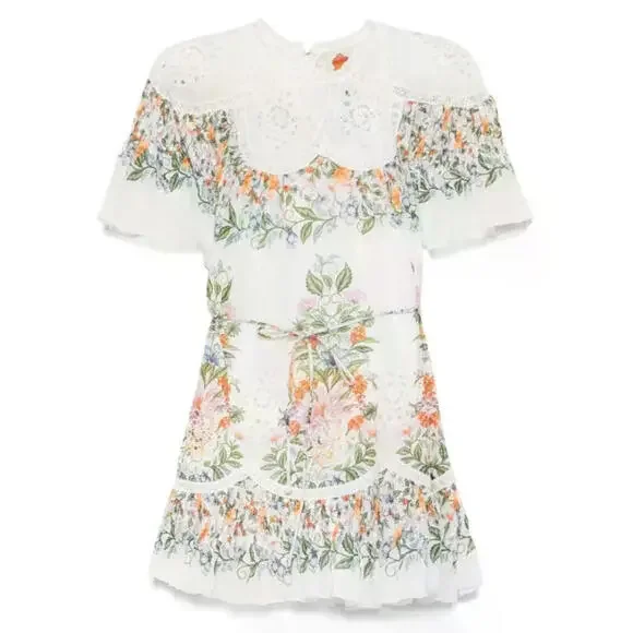 NEW, Farm Rio Sweet Bloom Bouquet Short-Sleeve Mini Dress Sz L #MD822 - Picture 1 of 9